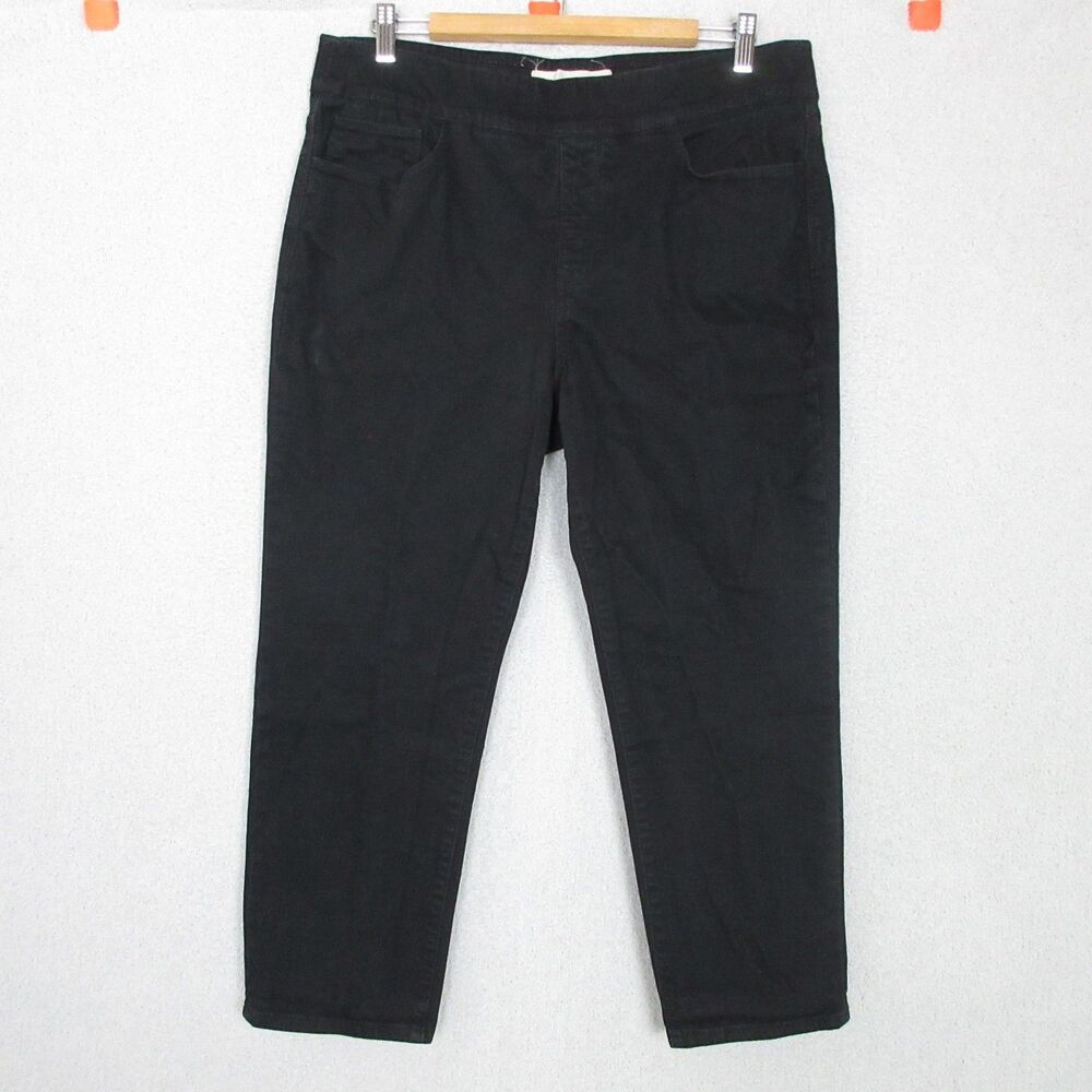 Soft Surroundings Pull On Pants Womens Petite L Black Stretch Slim Ankle 36x24.5